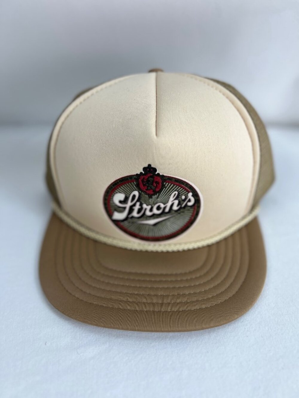 VTG Strohs Beer Trucker Hat Mesh Snapback Beige & Brown Advertising Taiwan